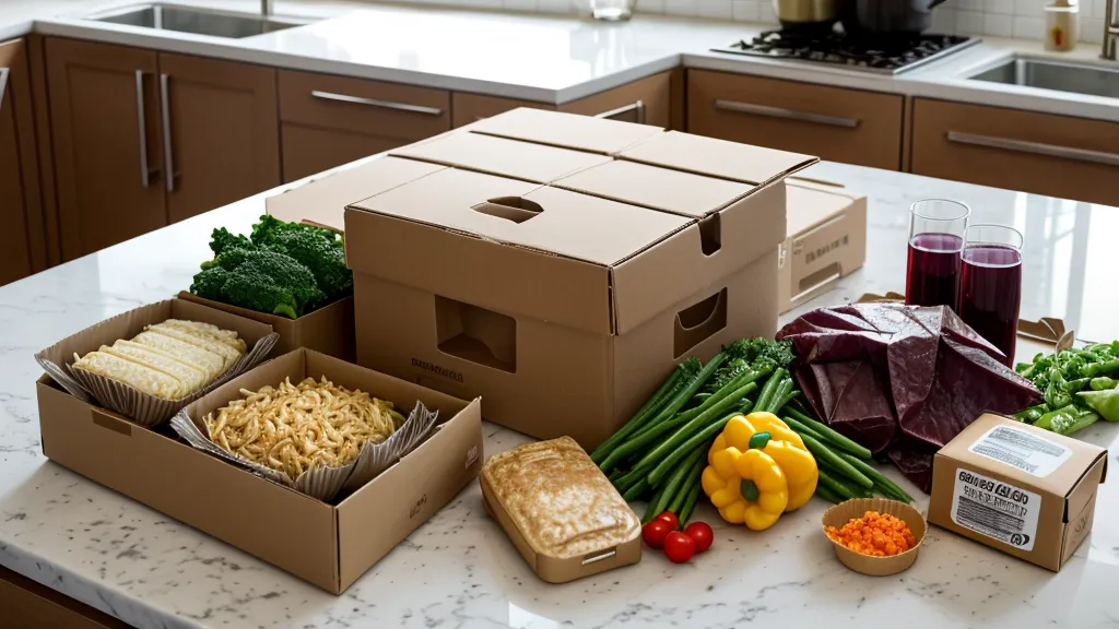 Close-up of a Blue Apron recipe card and fresh vegetables on a kitchen counter.