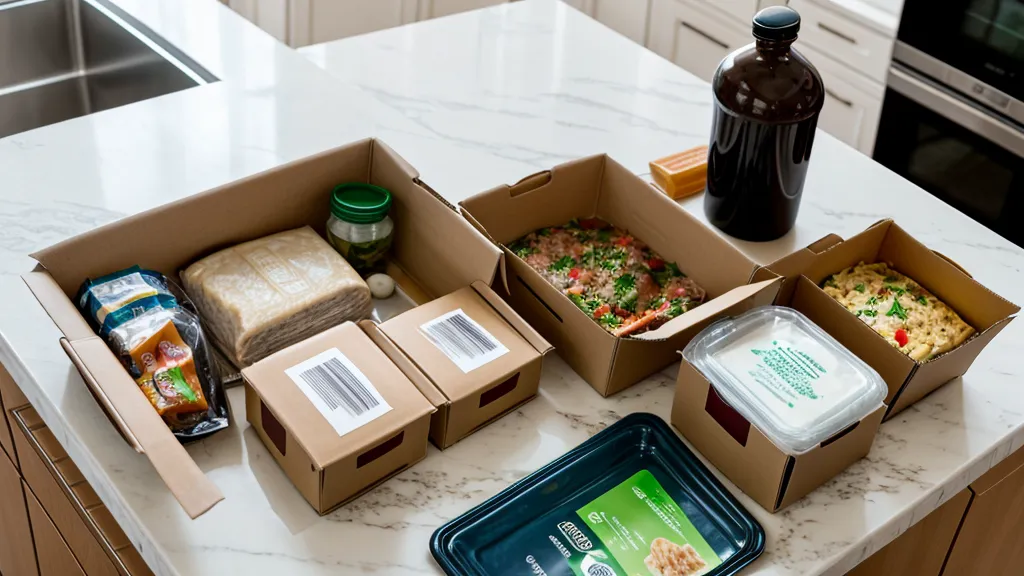 Close-up of a Blue Apron recipe card and fresh herbs on a kitchen counter.