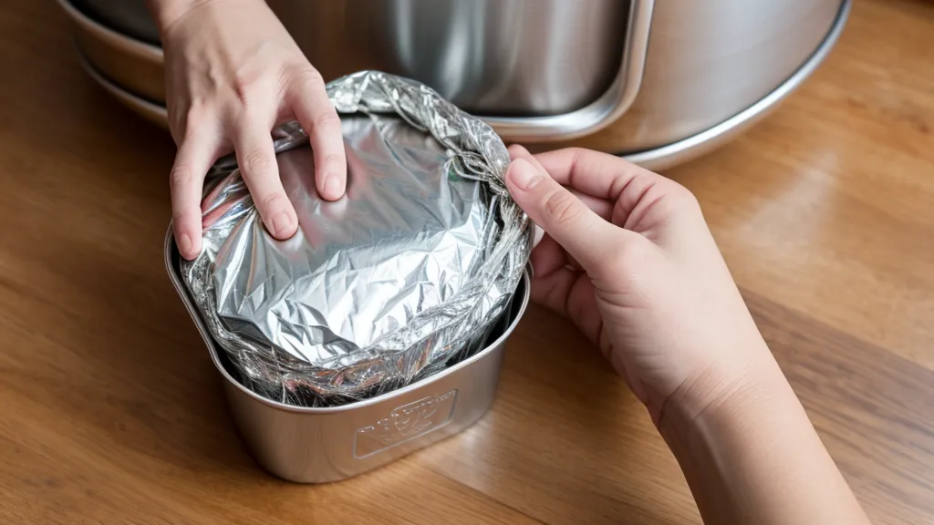 Close-up of a hand opening a meal kit box to reveal silver insulation and fresh produce.