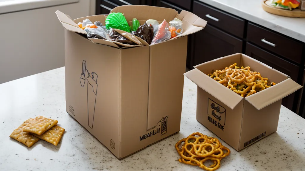 Kitchen recycling bin filled with a week of Home Chef packaging waste from meal-kit cleanup
