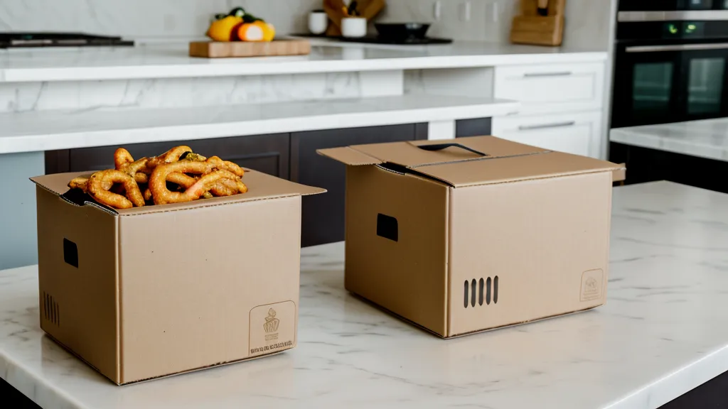 Home Chef and Blue Apron boxes side-by-side near a kitchen entrance.