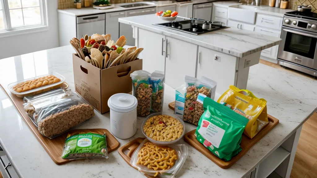 A hand recycling a meal kit's insulated ice pack film in a garage, part of one busy parent's meal-kit-rotation and subscription-management routine