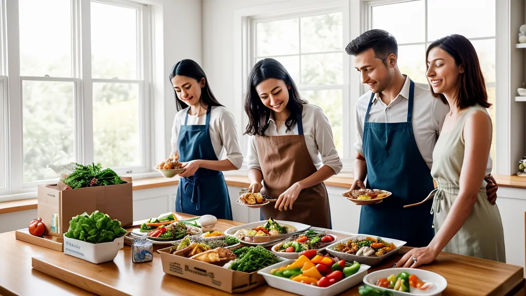 Managing a meal kit subscription pause on a laptop next to a family calendar