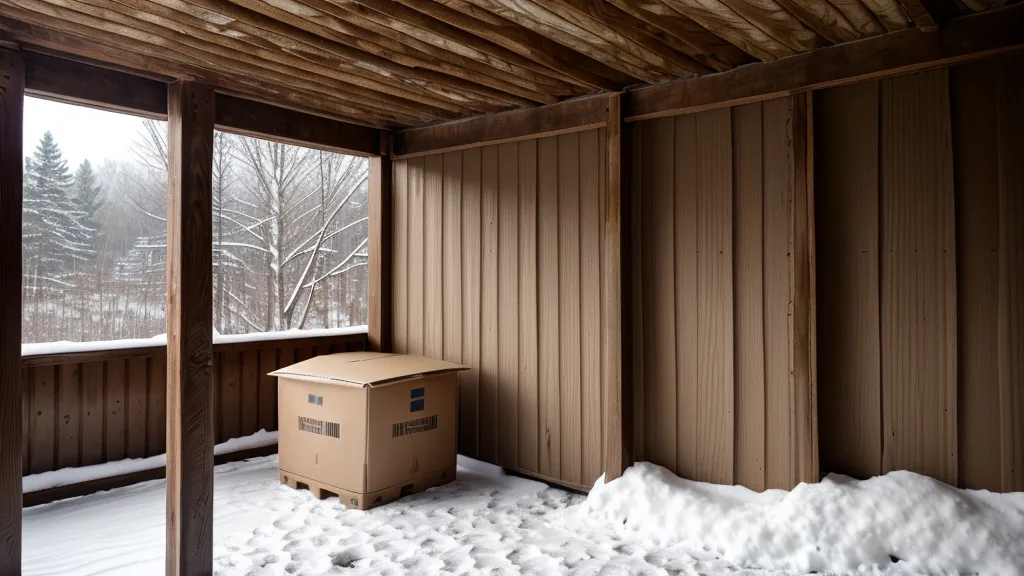 A grocery delivery box sitting on a snowy porch in winter