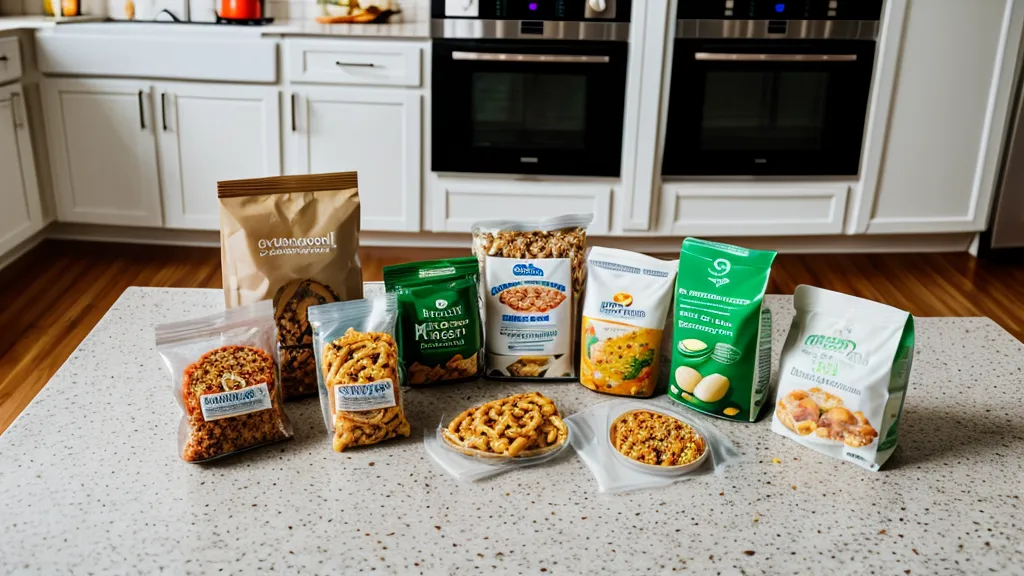 An open freezer stocked with frozen backup meals and staples