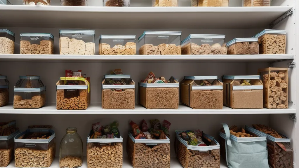 Healthy snacks from Thrive Market sitting on a pantry shelf next to cereal.