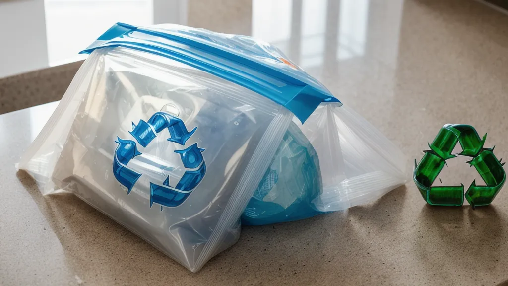 Close-up of the Number 4 LDPE recycling code on a plastic bag.